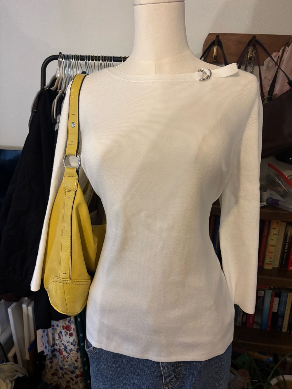 vintage designers originals 3/4 sleeve white top silver buckle whimsical fairy